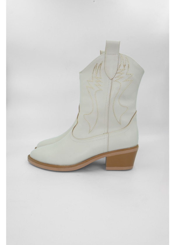 Bej Nakışlı Kovboy Model Kısa Bot 