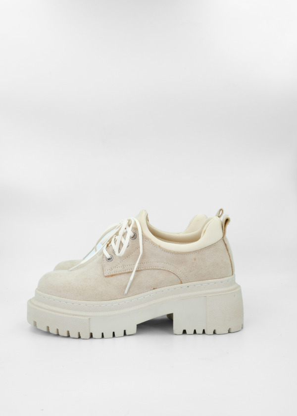 Bej Süet Yüksek Taban Bağcıklı Ayakkabı