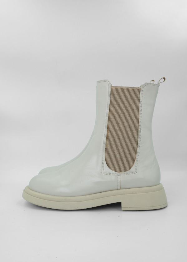 Ekru Deri Elastik Yan Bantlı Bot