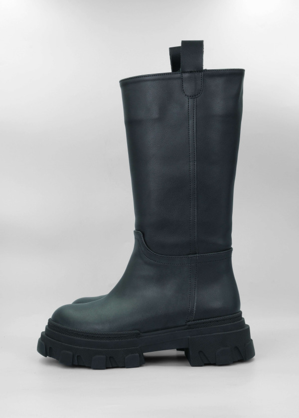 Siyah Diz Altı Kalın Tabanlı Çizme