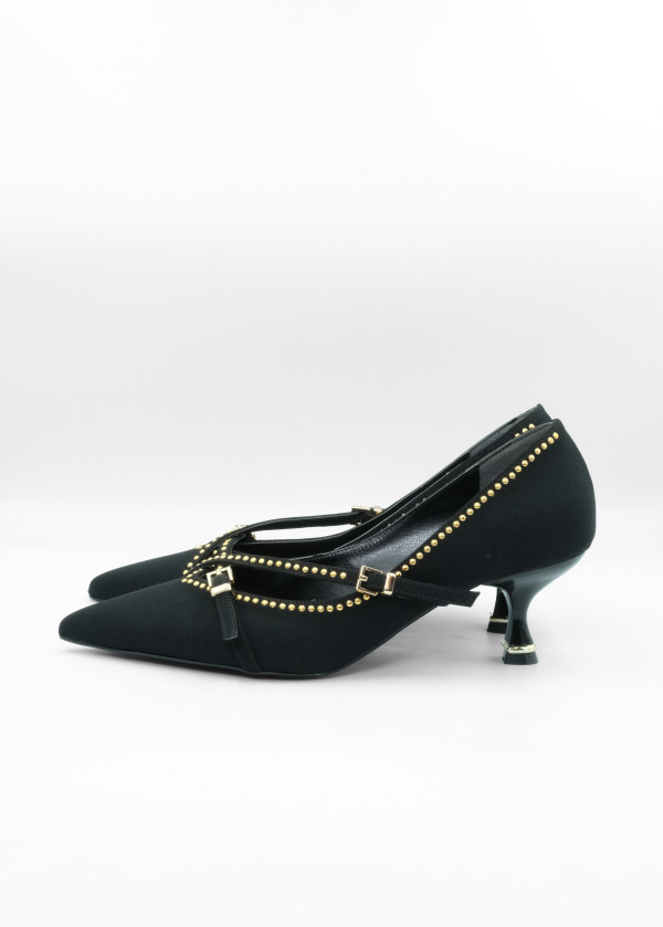 Siyah Zımbalı Topuklu Ayakkabı