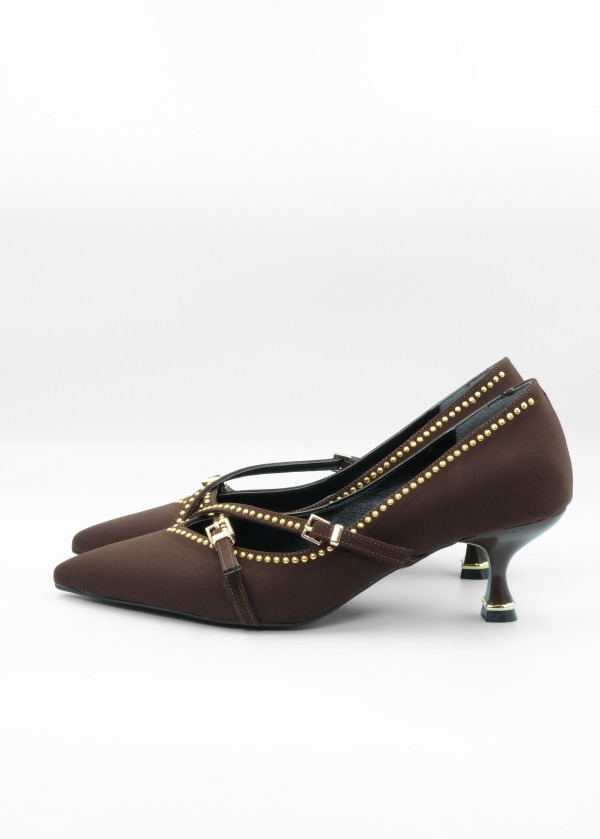 Acı Kahve Zımbalı Topuklu Ayakkabı