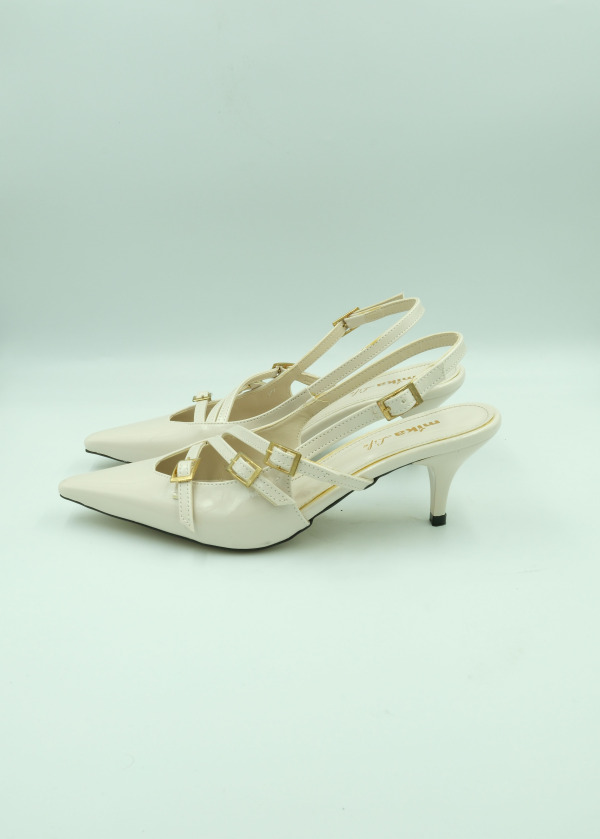 Bej Üç Bant Detaylı Topuklu Ayakkabı