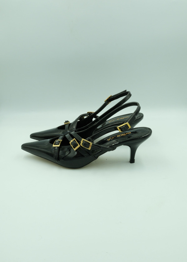 Siyah Üç Bant Detaylı Topuklu Ayakkabı