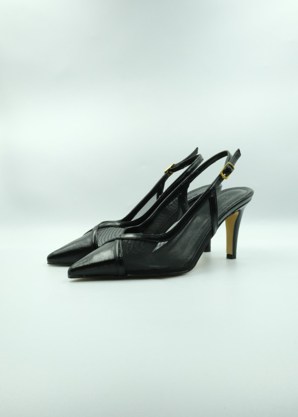 Siyah Fileli Topuklu Ayakkabı