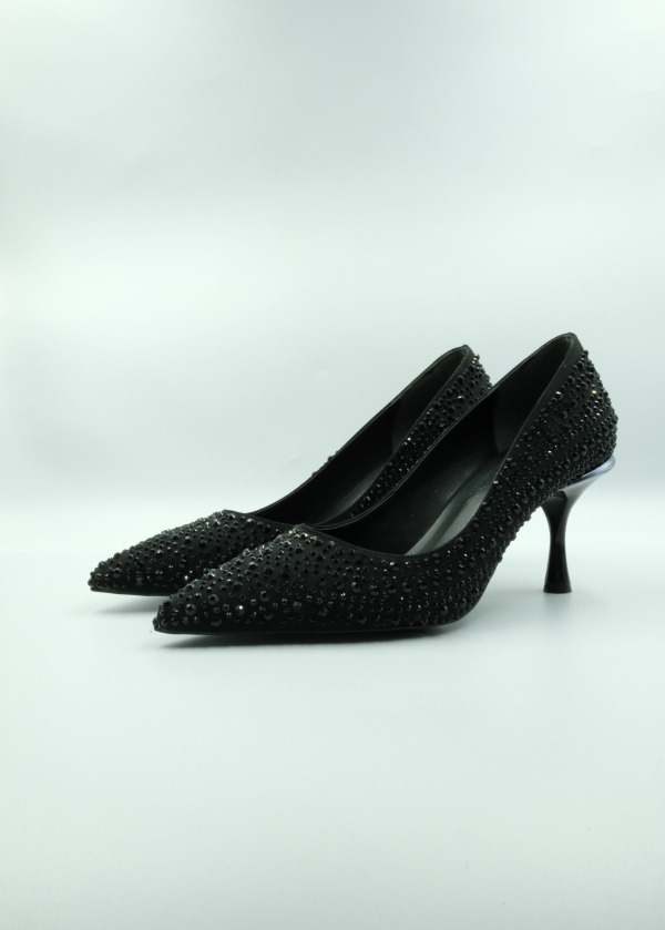 Siyah Saten Taşlı Stiletto