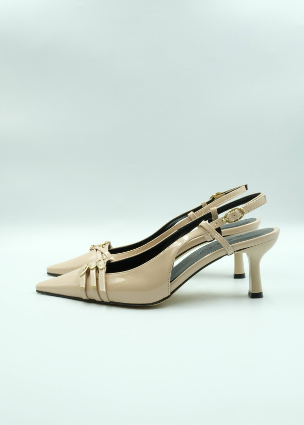 Rugan Bej Üç Bant Detaylı Stiletto